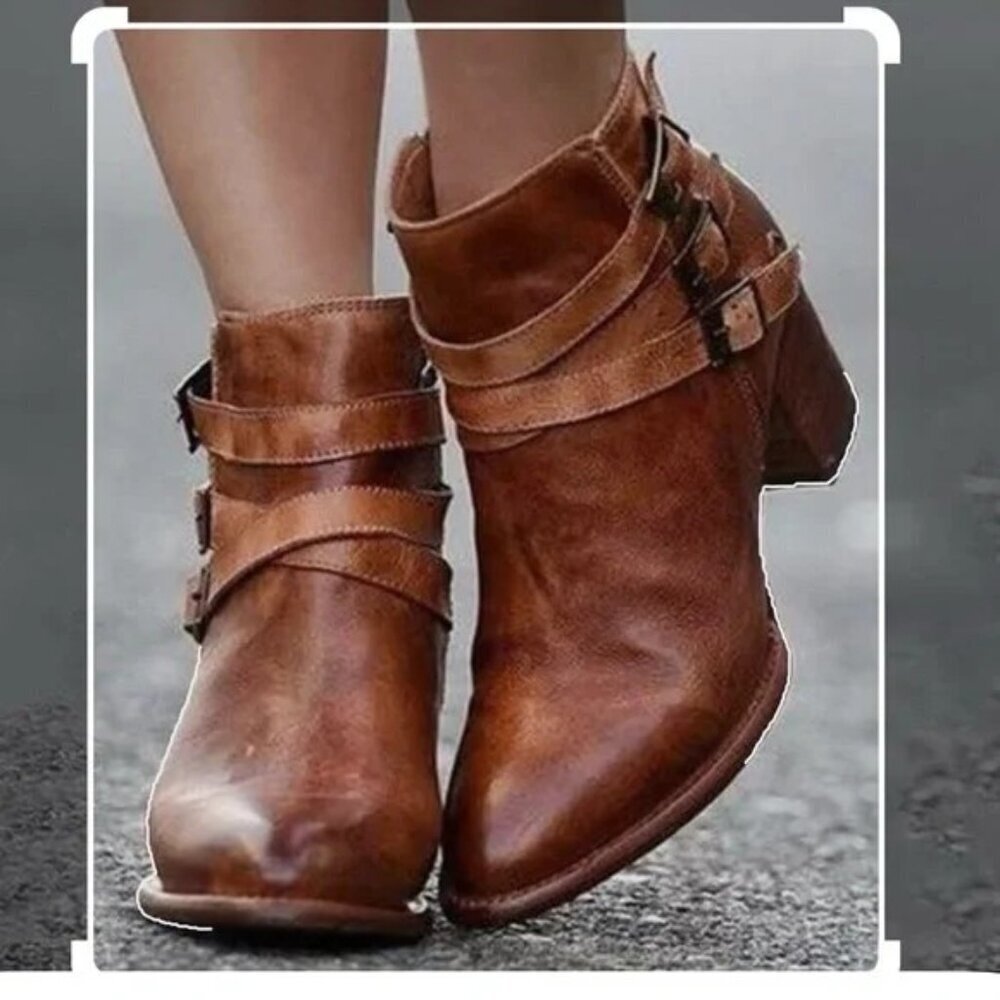 Bed Stu Begin Women's Cognac Dip Dye Leather Buckle Cobbler Ankle Boots Sz 7 - Picture 11 of 11